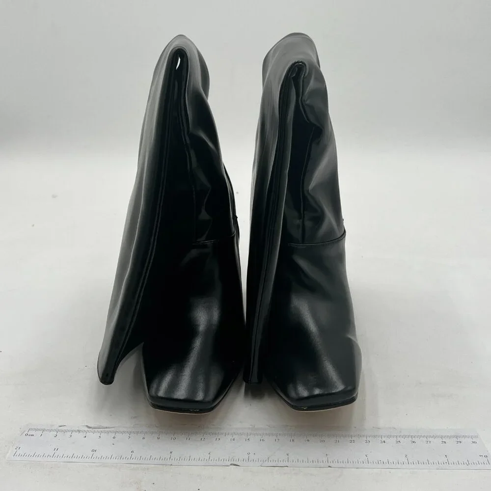 Black Women Over The Knee Boots High Chunky Heels Square Toe Fancy Pull On Shoe